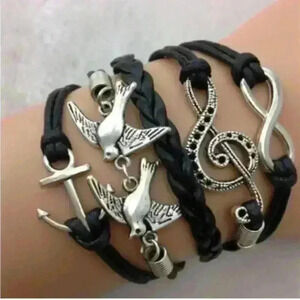 Vintage Multilayer Multicolor Woven Leather Alloy Bracelet